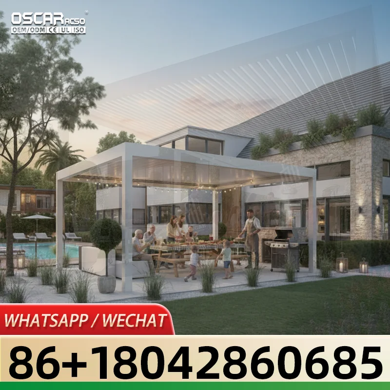 Motorised Louvre Roof Outdoor Waterproof Sun Shade Aluminium Smart Gazebo for Garden Patio Balcony pergola