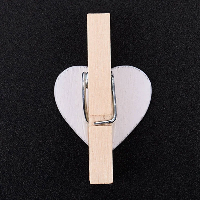 2X Small Mini Wooden Clothes Pegs / Decorative Pegs With Hearts , White