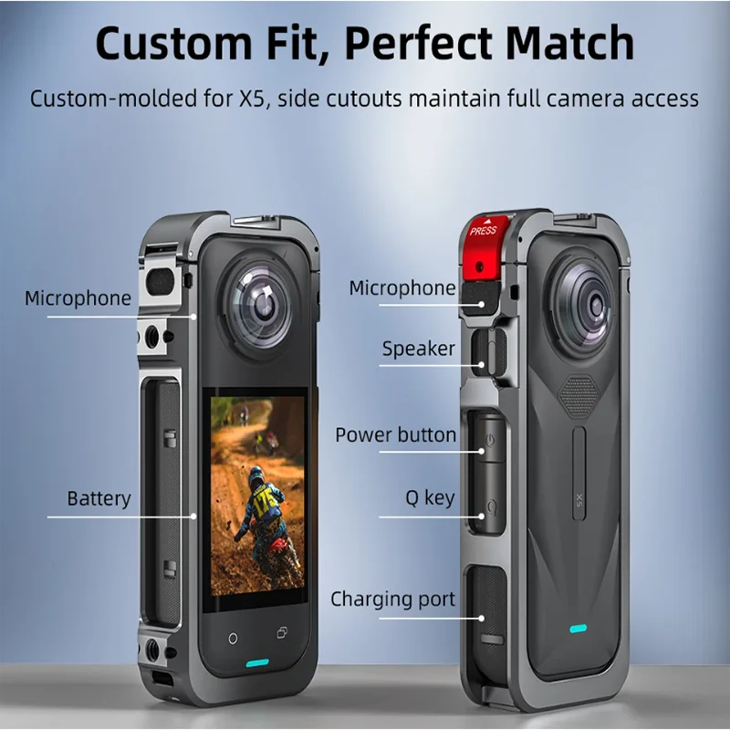 Flymile X5 Cage Metal Protective Case for Insta360 X5 Camera Frame Cage with Silicone Lens Cover With Cold Shoe and 1/4" Threads - Image 2
