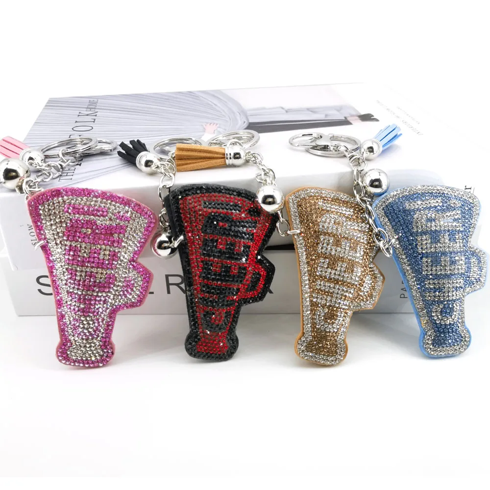 Fashion Full Crystal Word CHEER Keychains Leather Tassel Pendant Key Chains Rings Rhinestone Keyring Holder Bag Accessories