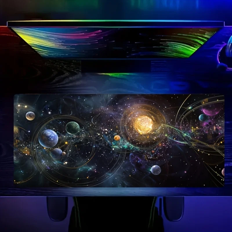 Solar System Universe Planets Space Extended Gaming Mouse Pad Durable Rubber Desk Mat for Office and Gaming