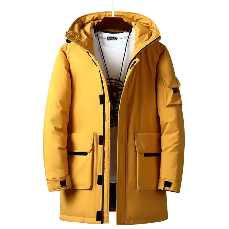 Down Jackets Men Winter Fashion Thick Warm Long Parkas Casual Fur Collar White Duck Down Coats Windproof Hooded Jackets Overcoat