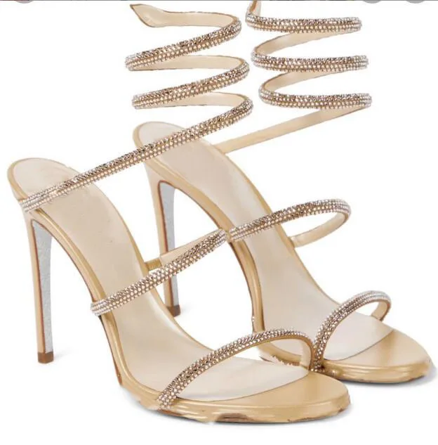Ink green blue Rhinestone snake-like Strap twined Sandals 8/10 cm High heels Woman Summer Cutout Crystal Wedding Shoes view 3