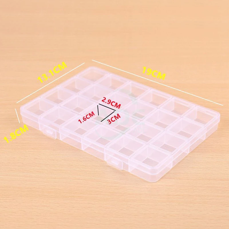 24 Compartments Plastic Box Case Jewelry Bead Storage Container Craft Organizer