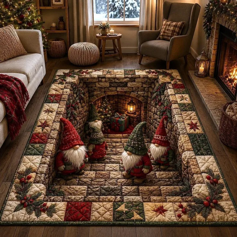 VIKAMA 3D Santa Opening Gift Tunnel Area Rug Noise Reducing Machine Washable Living Room Office Christmas Holiday Home Decor