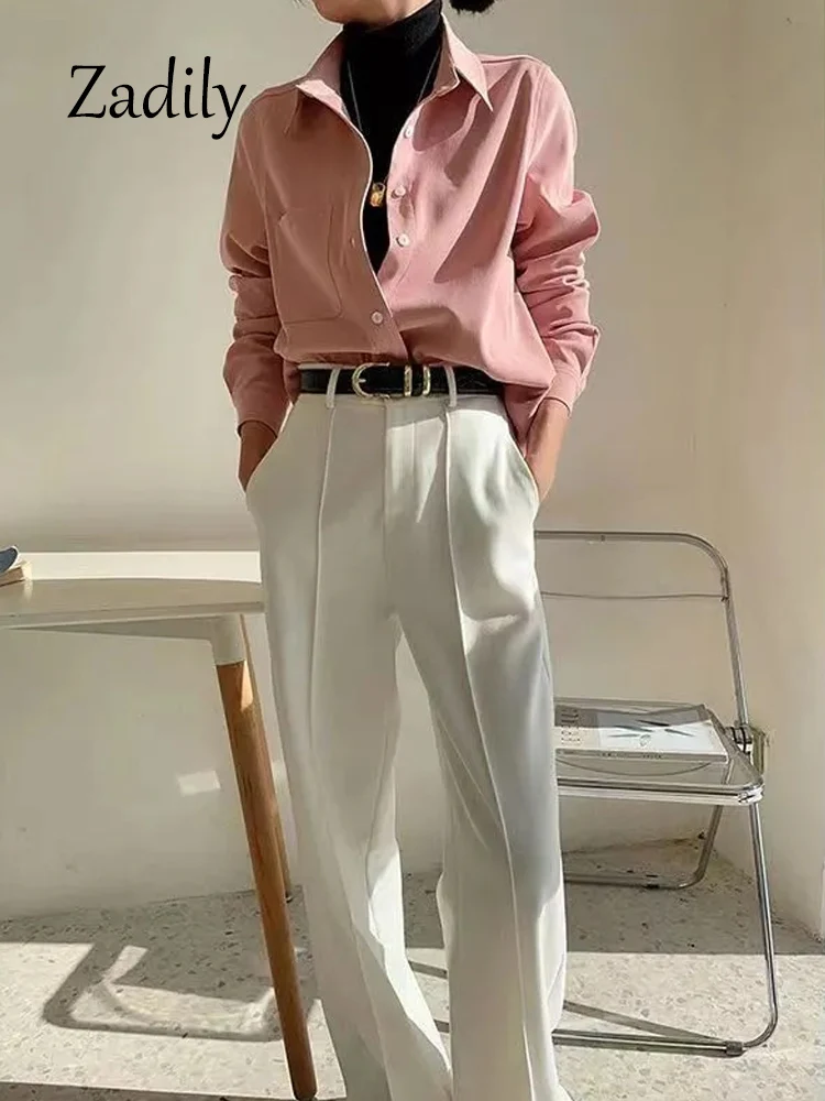 2024 Autumn Office Lady Long Sleeve Women Thick Basic Shirt Korea Style Solid Color Button Up Blouse Female Work Clothing Tops