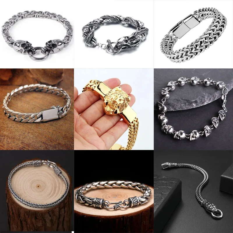 Retro Double Skull Bracelet Domineering Men's Motorcycle Punk Rock Hip Hop Party Jewelry