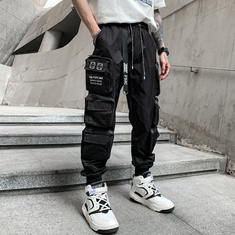 Paratrooper Sports Men's Pants Printed Techwear Wind Black Multi-Pocket Cargo Pants Men's Loose Tappered Casual Pants Trend