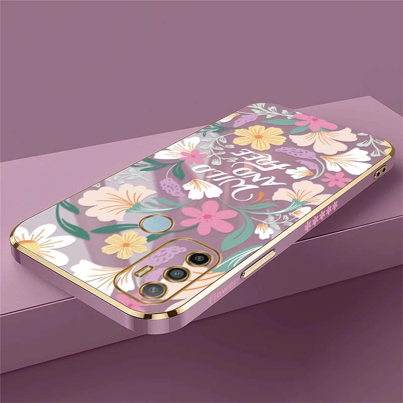 Phone Case For infinix Tecno Camon 18 20 Pro 30 Premier 19 Neo 16 S 15 Air Soft Silicone Plating Shockproof Flower Print Cover