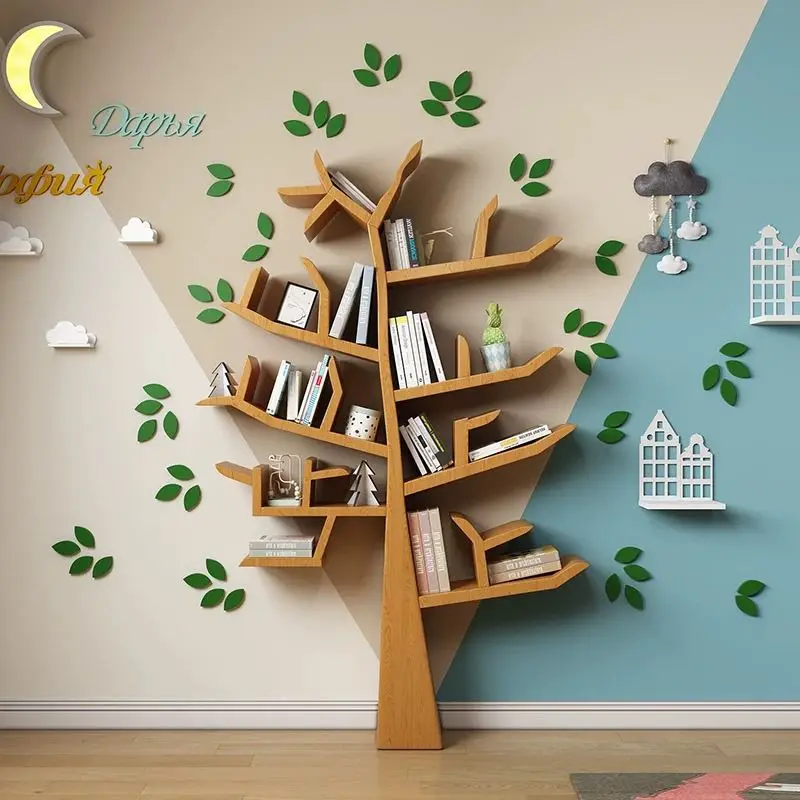 

Floor-to-ceiling bookshelf ornament Tree-shaped bookshelf Solid wood display stand