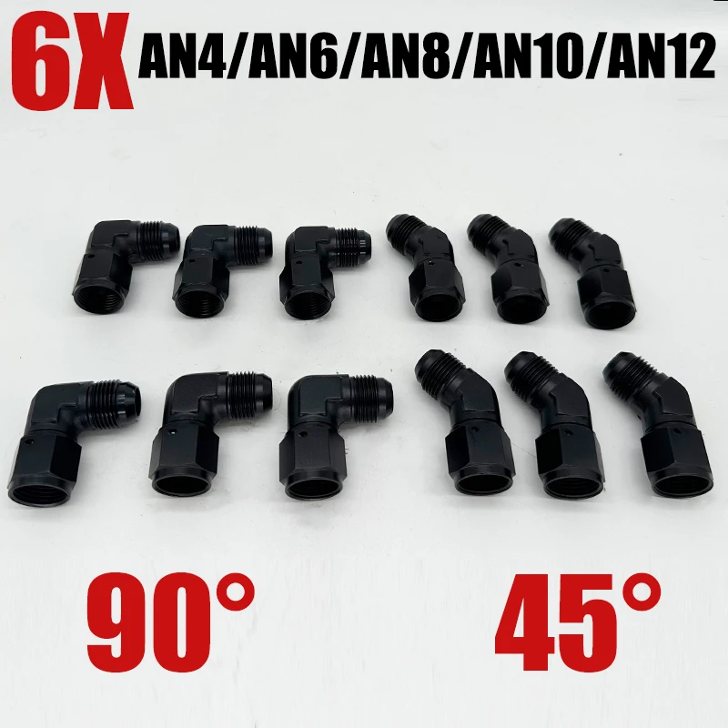 

6X Фитинги для масляного топлива Анодированный алюминиевый адаптер для топливного шланга 45 90 градусов Женский 4AN 6AN 8AN 10AN 12AN Поворотные адаптеры для мужчин Черный