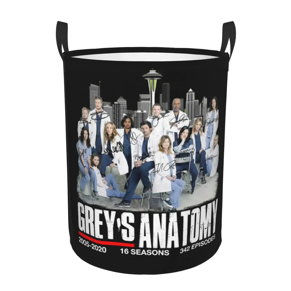 Custom Greys Anatomy Seasons Episodes Signatures Laundry Hamper Large Storage Basket Girls Boys Toy Organizer