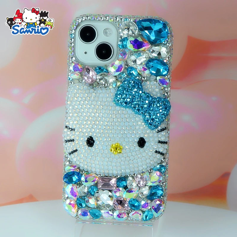 

Sanrio Hello Kitty New Cute Kawaii Czech Diamond Preserve Lake Sapphire Apple 11-17Pro Max Series Mobile Phone Case Holiday Gift