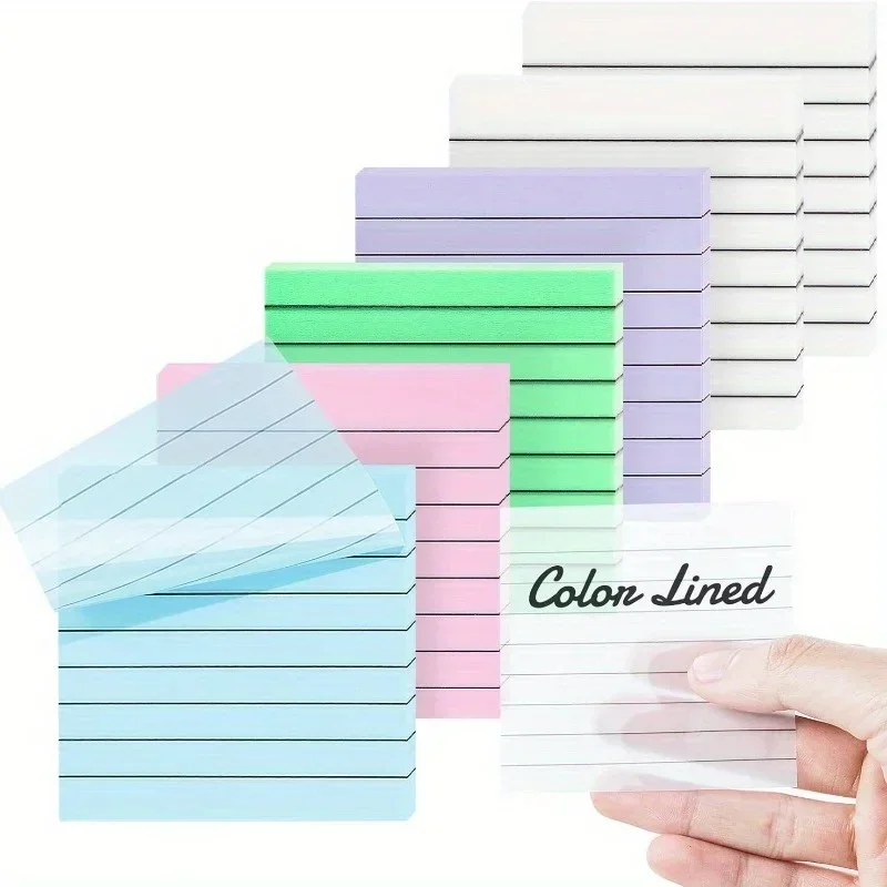 New 6pcs/set Minimalist Sticky Notes Lined Note Pad Transparent Waterproof Memo Pad Colourful Note Paper Pads Office Supplies