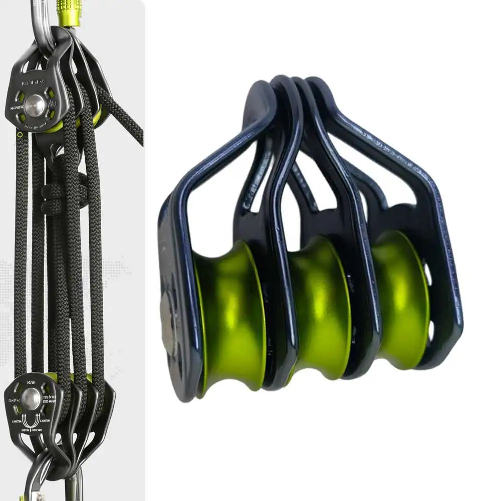 Climbing 3 Pulley Block with Bearing Heavy Duty Triple Pulley for CavingTyrolean Traverse Zip Line Hoist Load Lifting Transport