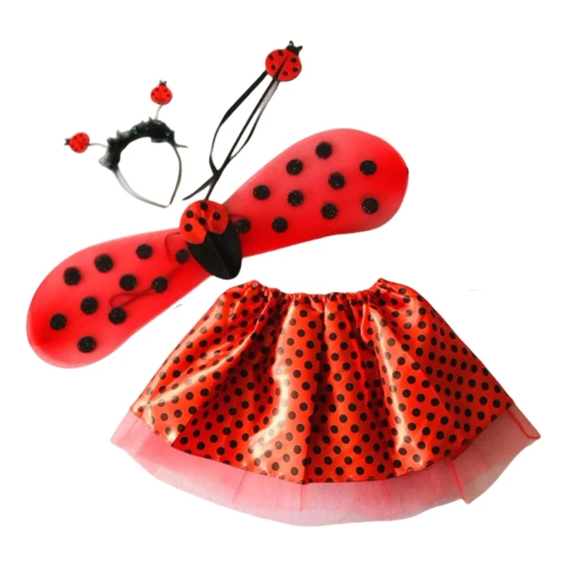 4Pcs Lady Bugs Costume Star Wands Tutus Skirt Ladybird Wing Ladybird Headbands Fancys Dress up Outfit Ladybird Suit Kids