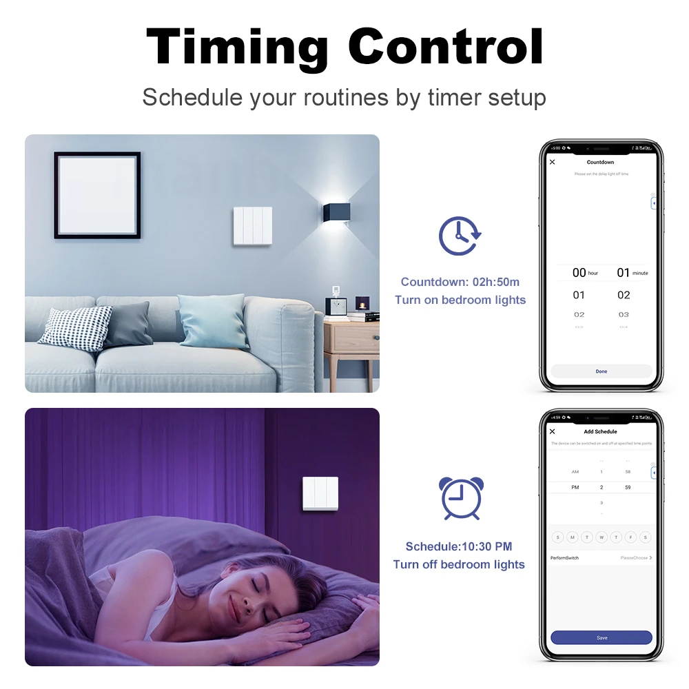 Manhot Tuya Smart EU Zigbee Button Switch No Capacitor Required 1/2/3/4 Gang Wall Light Switch For Alexa Google Home SmartThings