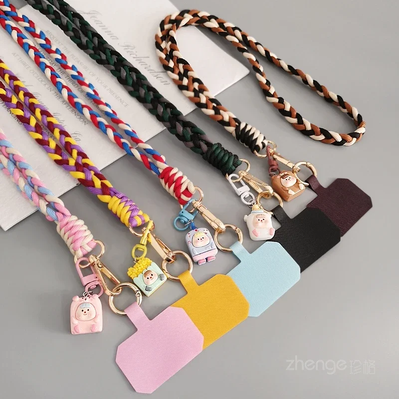 Halter Three-strand Ponytail Cartoon Pendant Mobile Phone Lanyard Canvas Clip Strong Universal Mobile Phone Rope