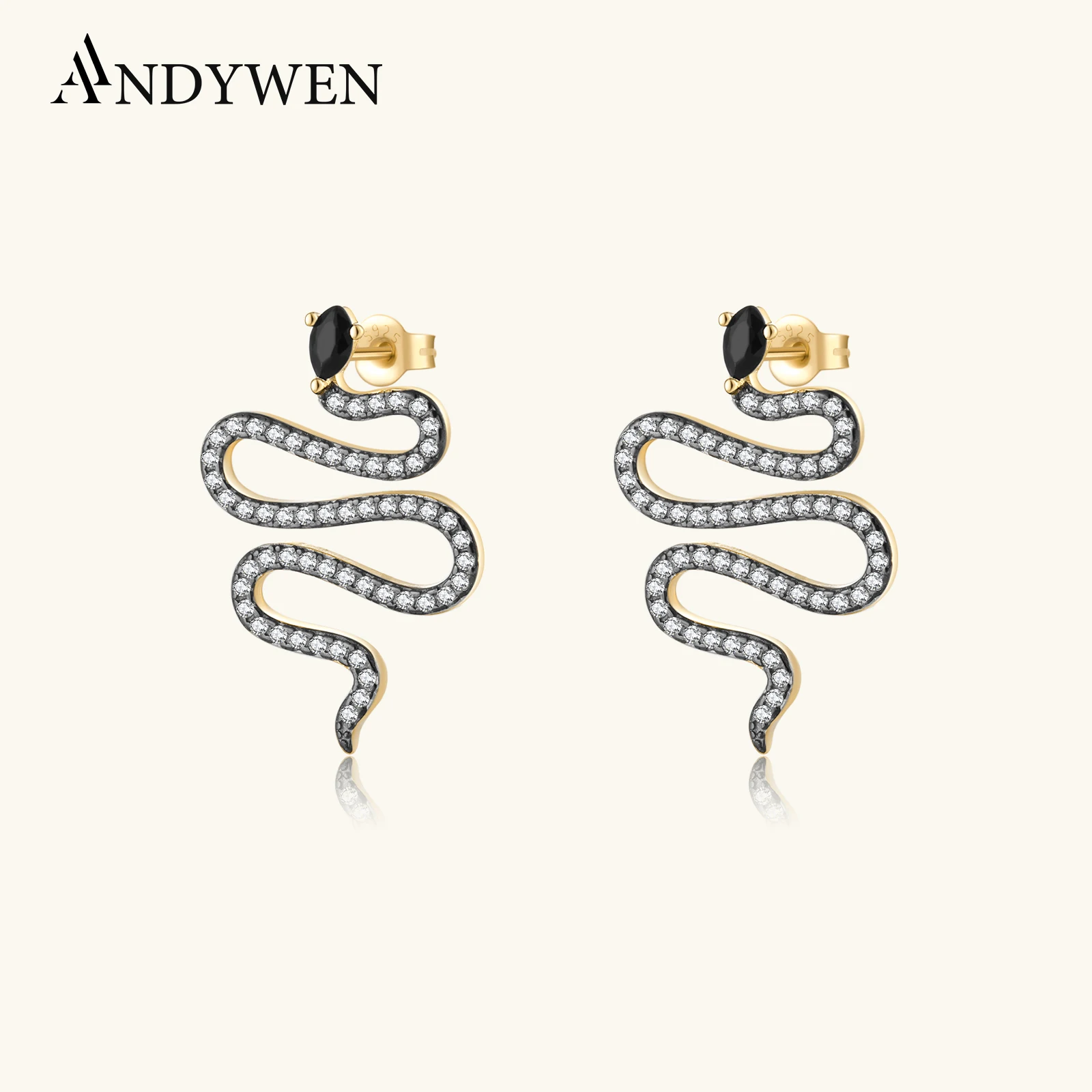 

ANDYWEN 100% 925 Sterling Silver Gold Split Plating CZ Long Snake 2025 Drop Earring Rock Punk Party Girl Women Fine Jewelry