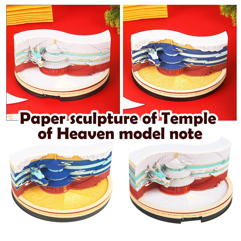 Double-sided 3D Forbidden City Hand-torn Paper Sculpture Temple Of Heaven Model Note Calendar Gift Box