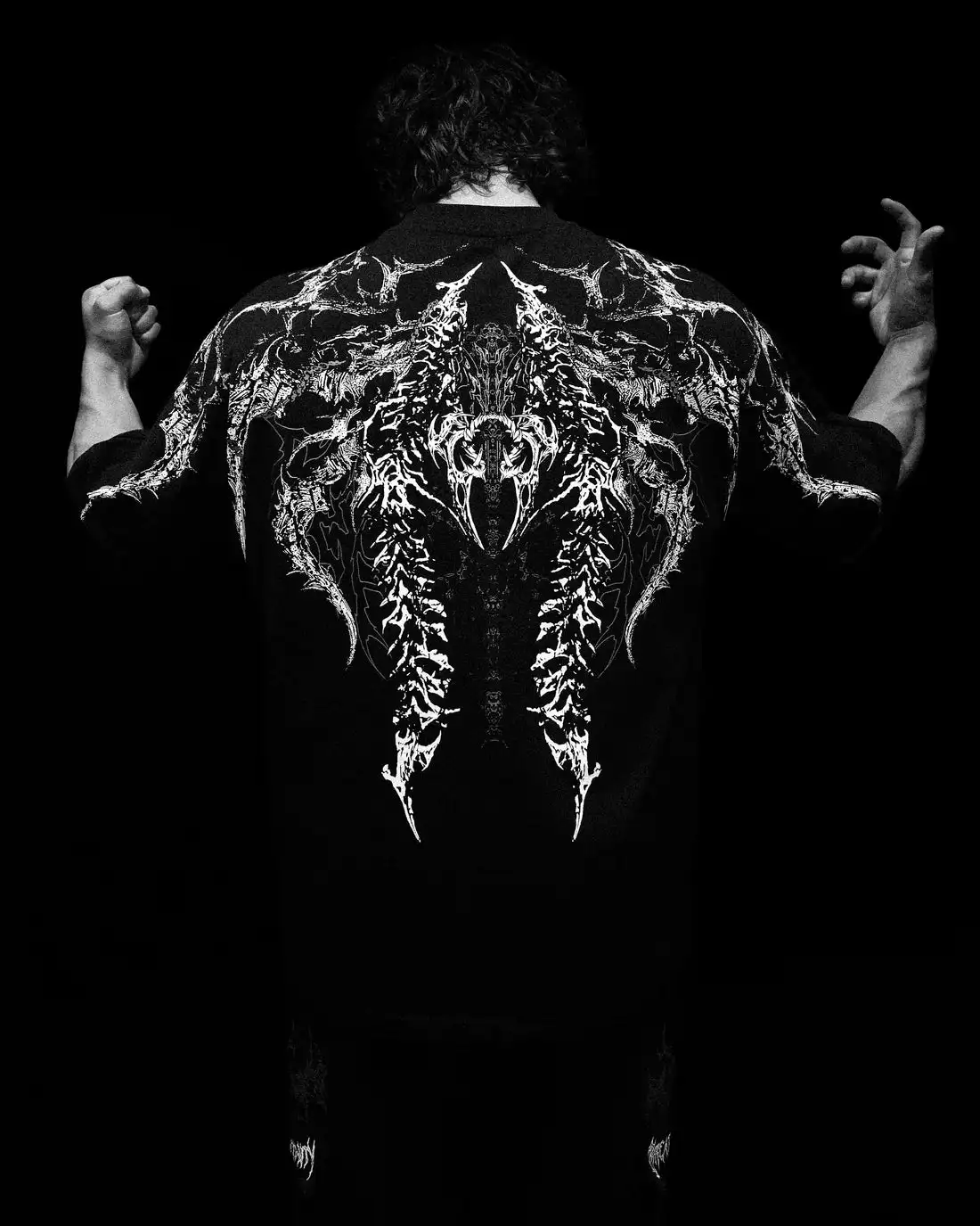 Men's Oversized Skull Demon Pattern T-shirt, Death Metal Skull Thorn Dark Punk Street Wear Loose Short Sleeved T-shirt