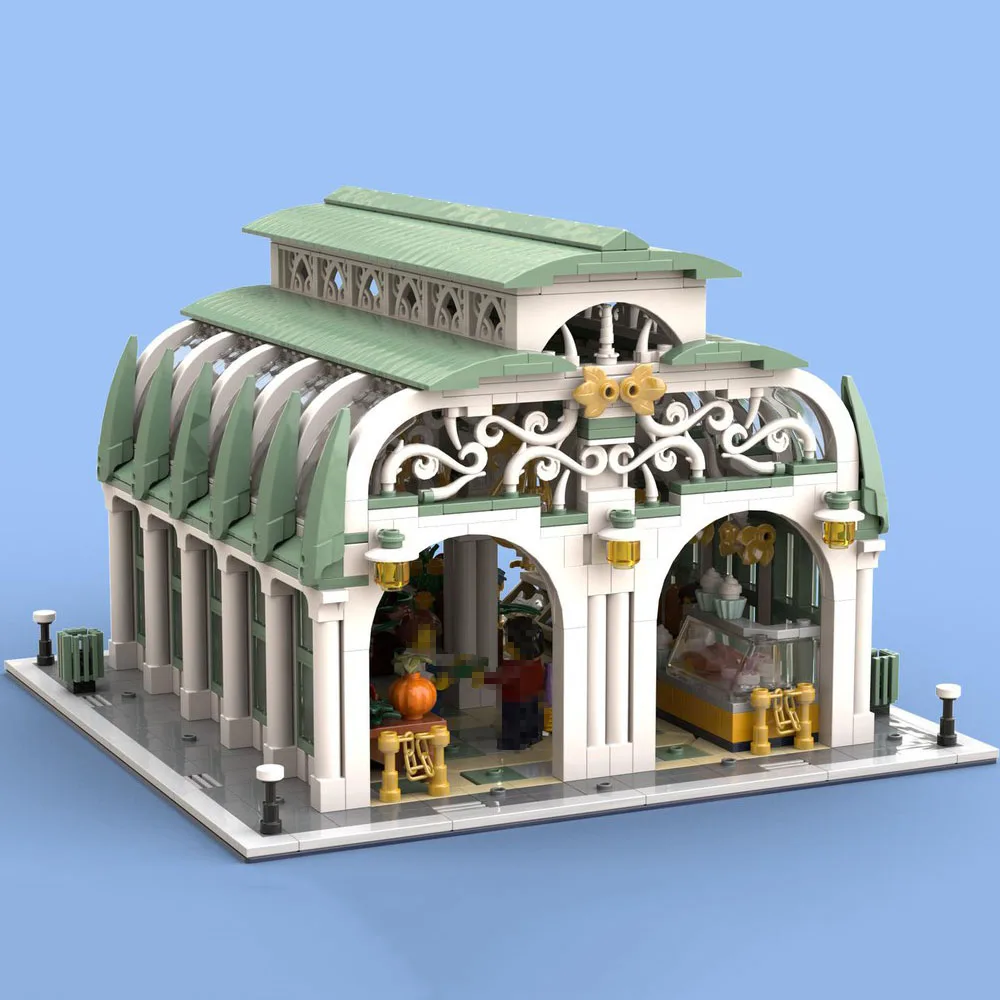 1555PCS DIY MOC Market Hall Modular Building Blocks Classic Landmark Architecture Assembled Model Toy Brick Adult Birthday Gifts