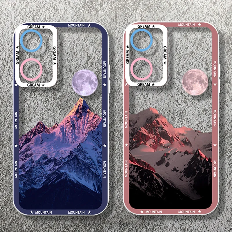 Snow Mountain landscape For OPPO A98 A94 A92 A78 A76 A74 A72 A58 A54 A55 A36 A15 A9 5G Angel Eyes Transparent Phone Case