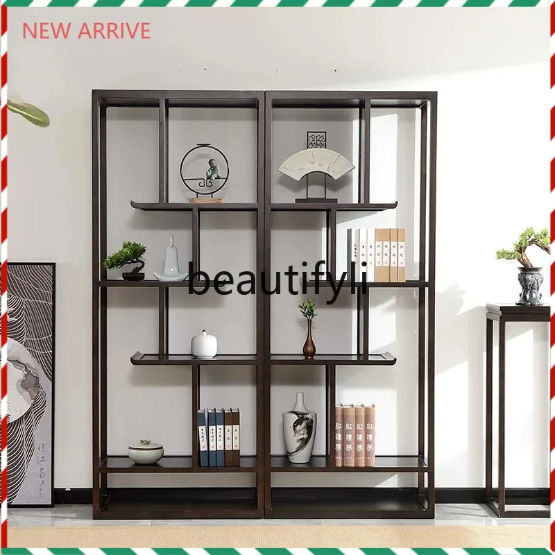 

D2520 Solid wood new Chinese-style Duobao Pavilion ash wood tea cabinet ornament display stand