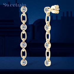 Sweetrain 3mm Moissanite Dangle Earring For Women 925 Sterling Silver Long Drop Earrings 14K Gold Plated Hypoallergenic Jewelry