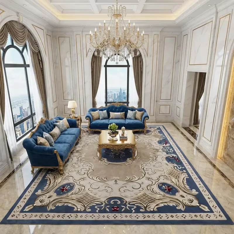 Modern Abstract Wool Silk Rug Handmade Large Floor Carpet for Living Room Palace Corridor Decoration High Quality Area Mat