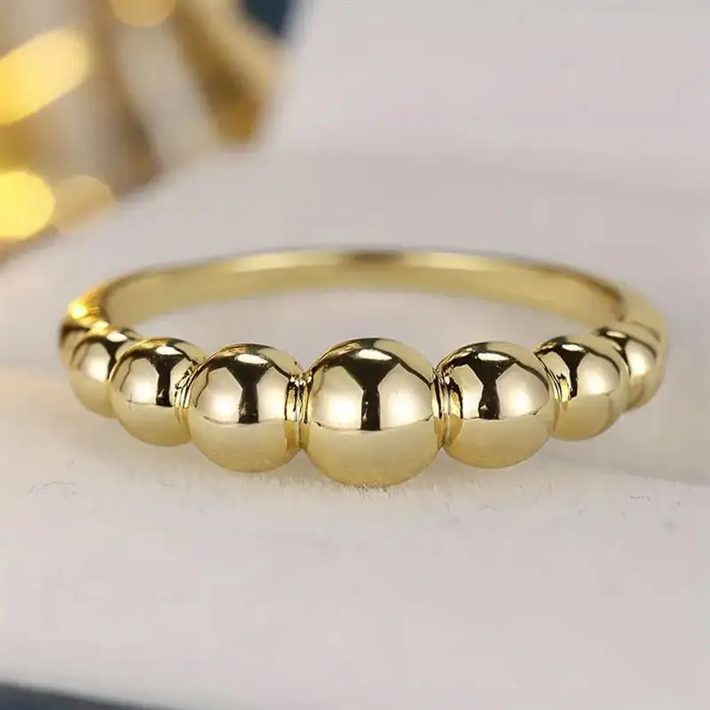 Huitan Perlenförmiger Damenring, goldfarben, für Party, Hochzeit, vielseitiges Zubehör, schlicht, modisch, besonderes Design, Schmuck für Damen