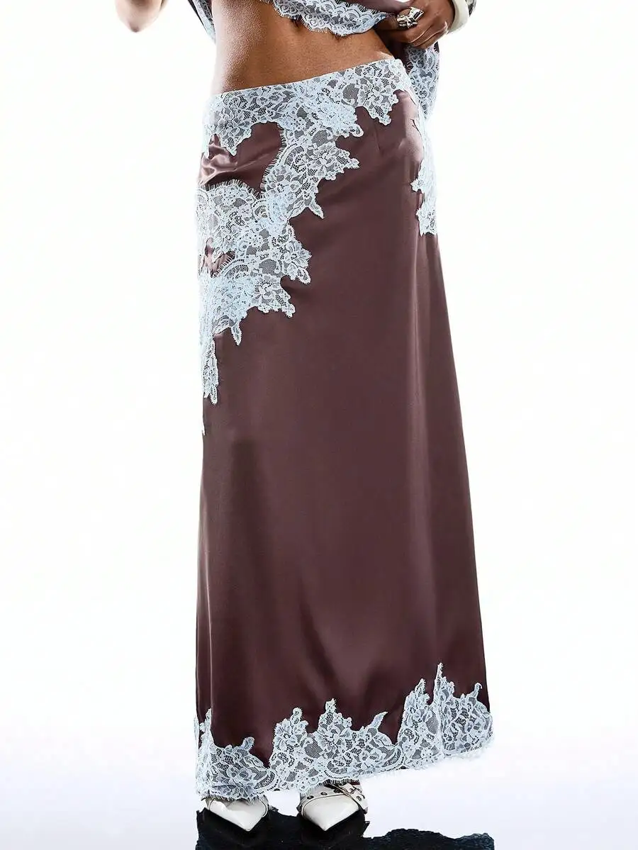 

Minimalist Spring Summer Women Low Waist Vintage Lace Skirt Casual Resort Wear