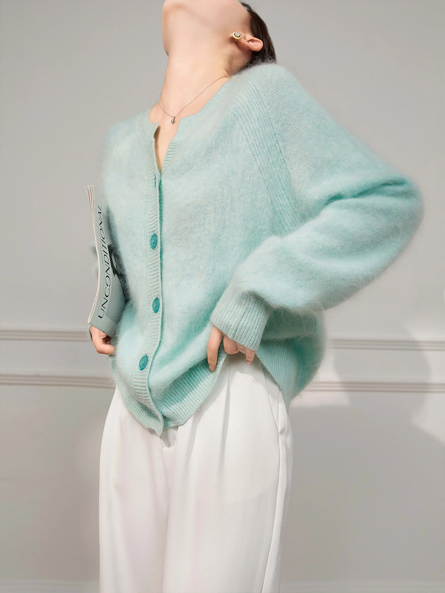 

Мягкий синий вязаный кардиган-свитер женский, премиум-класса, весенний, повседневный, с V-образным вырезом, длинными рукавами, из полиэфирного волокна