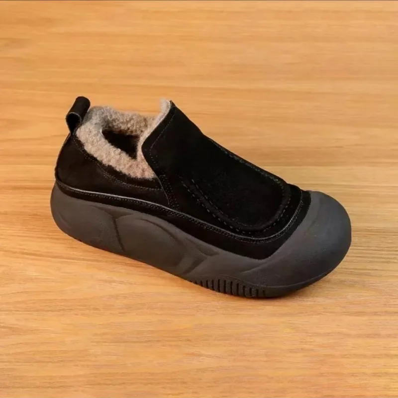 ฤดูหนาวรอบToe Loafersหนังนิ่มSlip-Onรองเท้าผู้หญิงขาย2024แฟชั่นเย็บNovelty Flats Sapatos Femininos