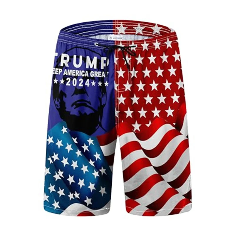 Fashion American Flag Trump 2024 Pattern Beach Short Summer Trend Streetwear 3D Printed Board Shorts Casual Oversize Swim Trunks