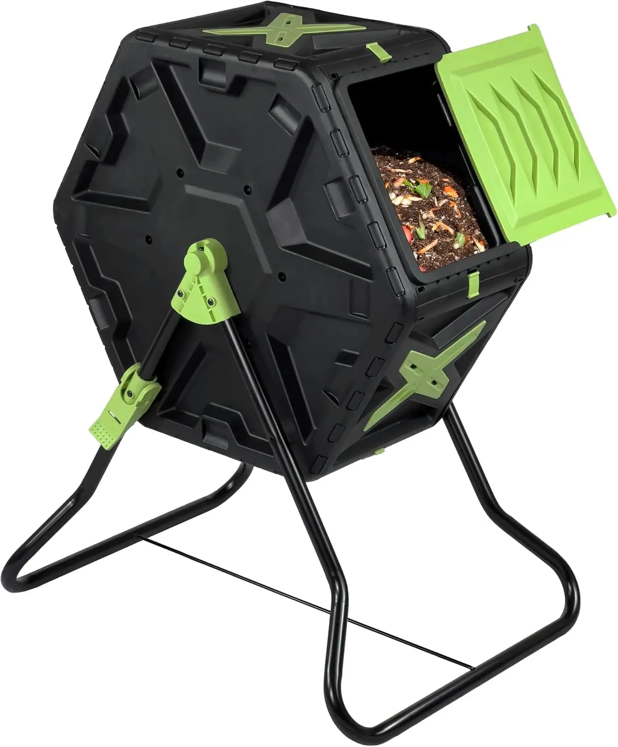 Outdoor Compost Tumbler Bin Rotating Composting Container Fast Soil Aeration Rotating Drum Organic Kitchen Yard Waste Maker Weather Resistant Lawn Garden Equipment Black 1 Pack
