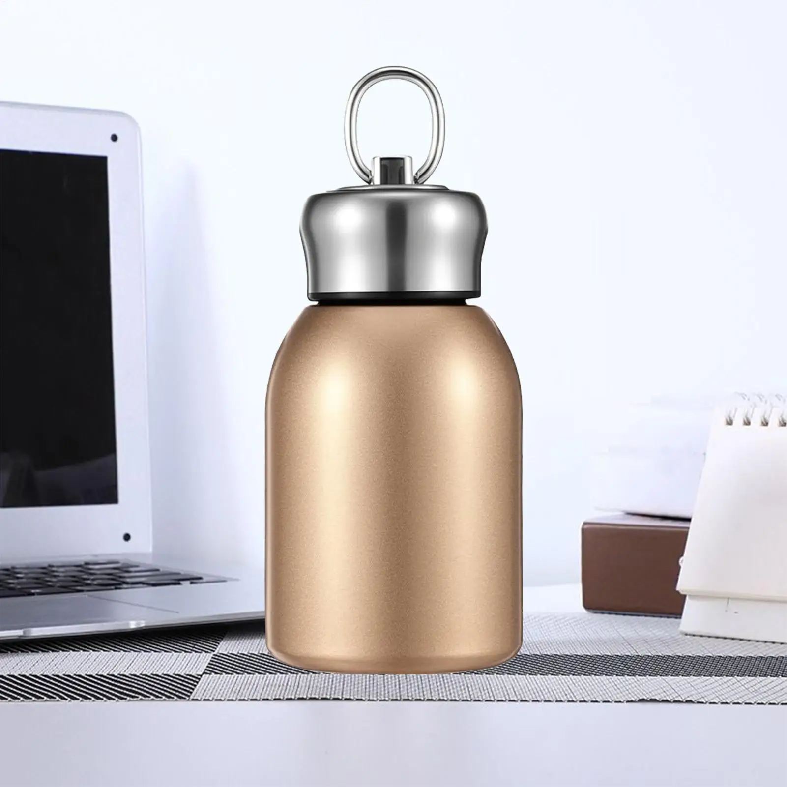 Tragbare Edelstahl-Wasserflasche 300ml Auslaufsichere Mini-Isolierflasche für Heiß-/Kaltgetränke, Reisen, Camping, Wandern