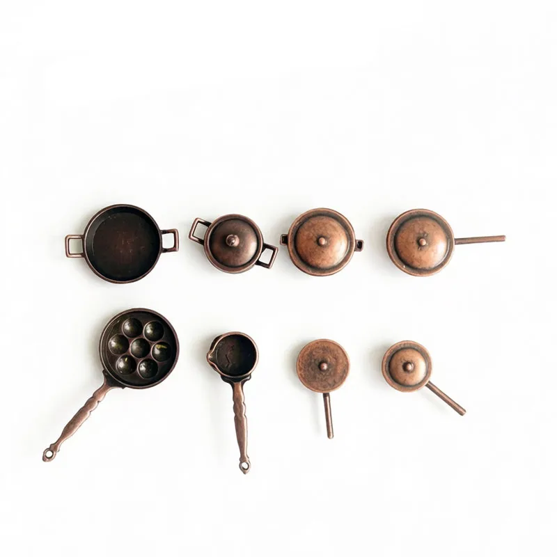 Mini Kitchen Metal Sauce Pan Stew Pot Eggs Mold Frying Pan Milk Pot Cookware Set Mini Ornament