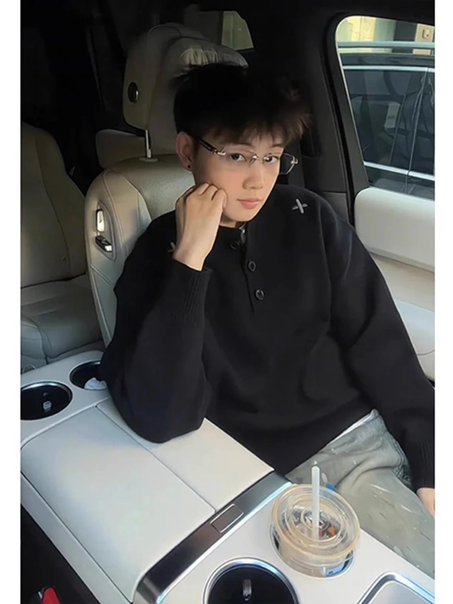 الرجال Bla Ne Knitwear الشتاء Thiened عارضة Sle الداخلية irt فضفاضة تناسب مريحة مادة لينة طويلة Sve #3