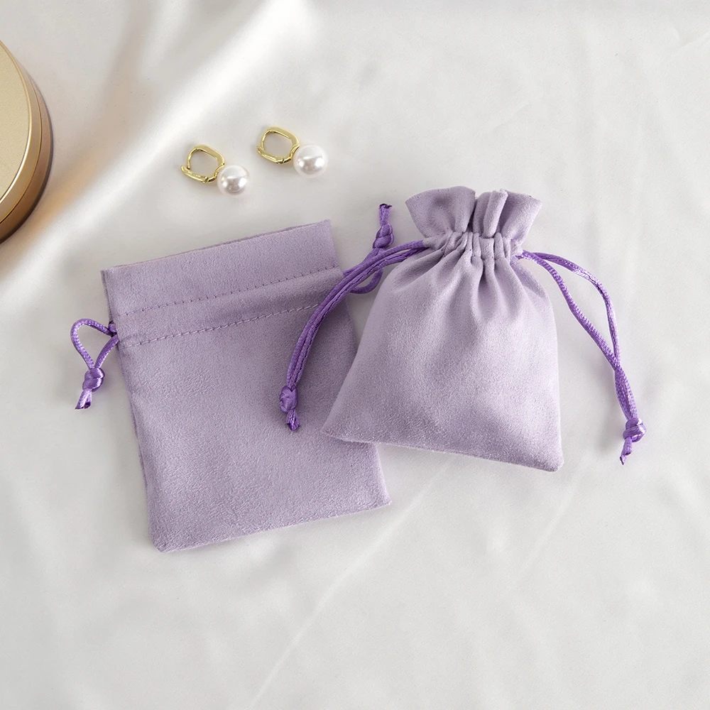 Bolsa de franela violeta con cordón, embalaje de joyería, exhibición de embalaje de regalo, bolsa de microfibra de gamuza de terciopelo encantador, favores de boda, 10 piezas