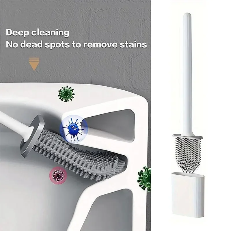 Wall Mounted Toilet Brush Silicone Flat Brush Head Toilet Brush Cleaner Brush Set Toilet Cleaning Brush Bathroom Accessories