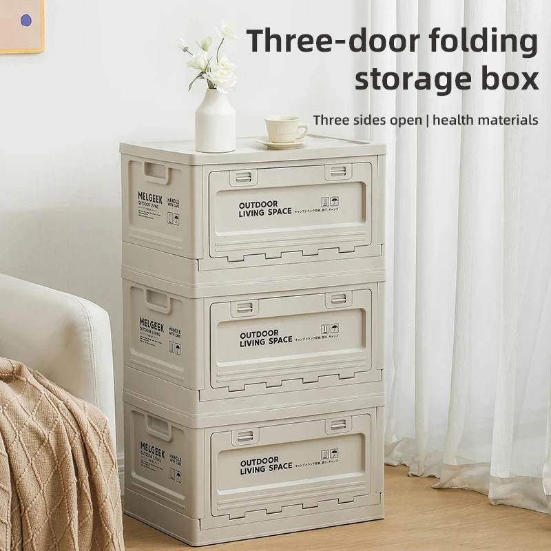 Extra Large Folding Storage Box Clothing Storage Box Household Plastic Toy Trunk Removable Wooden Cover Desktop Foldable