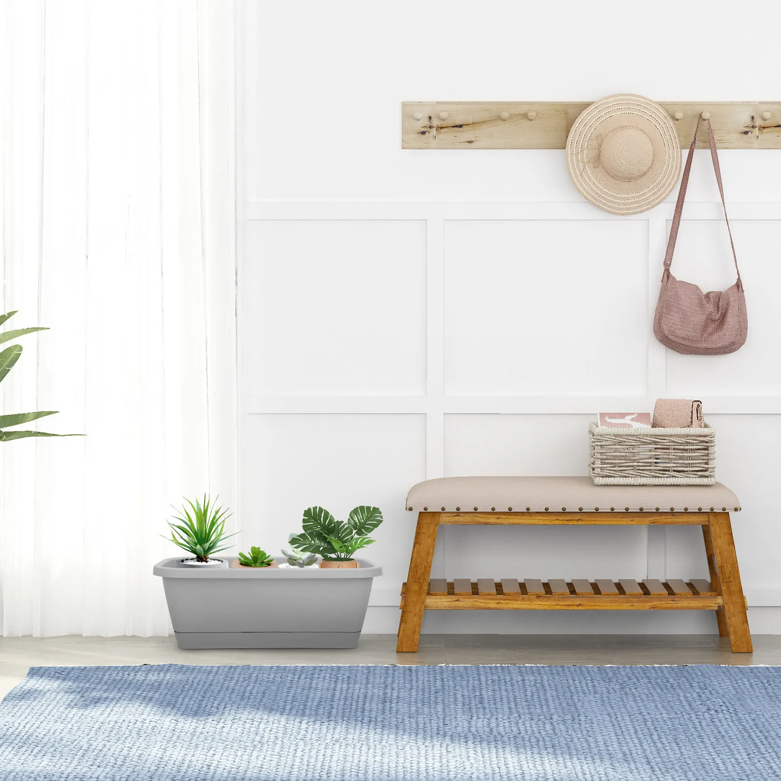 

Набор длинных прямоугольных контейнеров для выращивания: прочные пластиковые ящики-кашпо с дренажной сеткой для цветов, овощей, трав, для патио