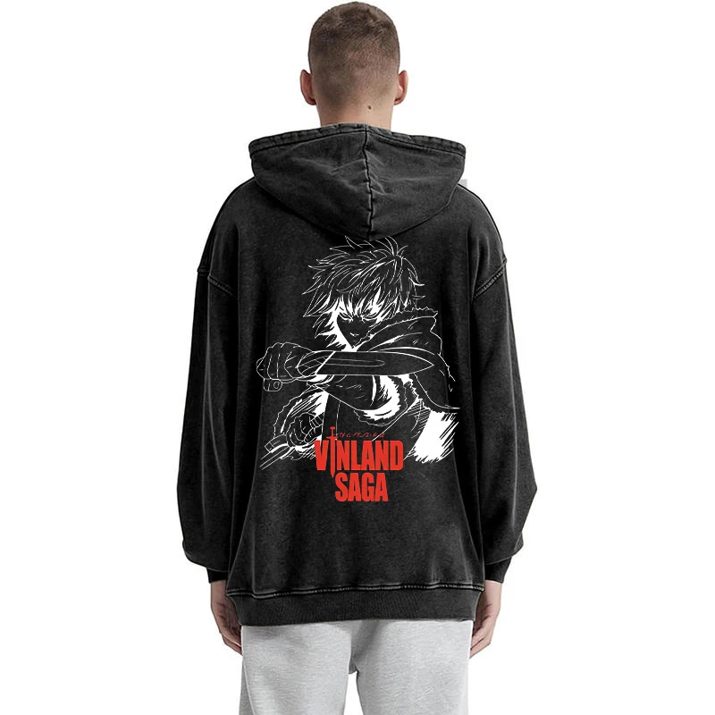 فينلاند ساغا مانغا نمط الاتجاه الأمريكي الشارع الشهير ريترو مطبوعة الرجال فضفاض غسلها هوديي القطن الخالص بلوزات بأكمام طويلة