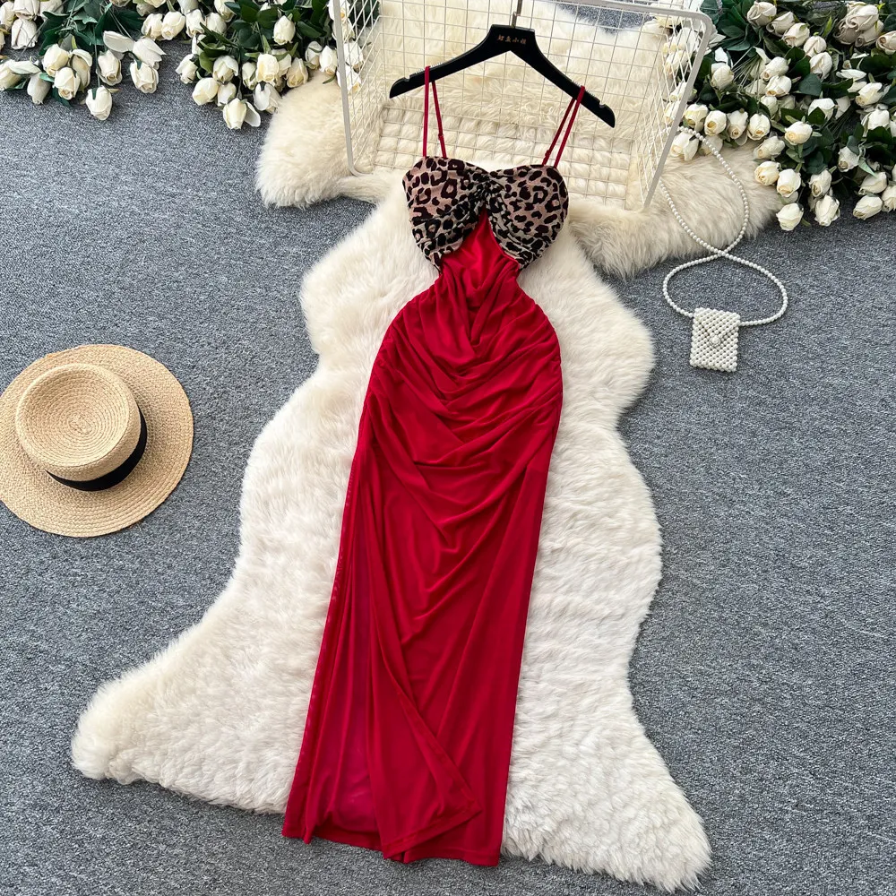 

Long Dress Women Sling Dresses Sexy Vestidos Y2k Streetwear V Neck Sleeveless Hip Wrap Elegant Leopard Party Night Work 2026