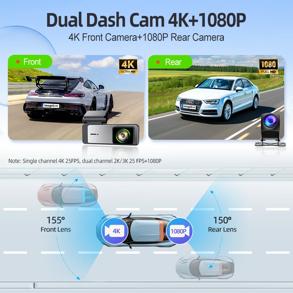 Imagebon Q7 1.5” 4K ADAS Dash Cam Dual Lens WiFi AR Real-Time Navigation Night Vision APP Control G- Sensor Car DVR