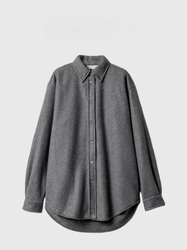 

Lottoni Casual Loose Woolen irt Coat with Embroidered Letters Long Sve for Women Autumn Winter New Sle Faion Ladies