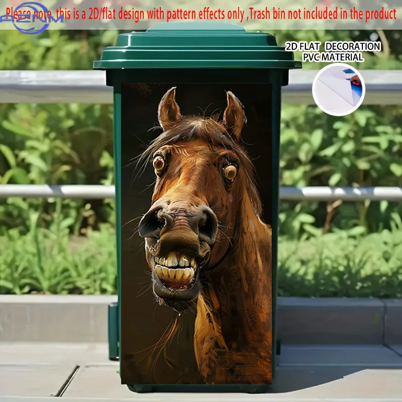 2D Flat Printing 1pc 2D Pattern Printed Kitchen Trash Can Sticker xcm Grinning Weird Horse Themed Kitchen Home Decor Wallpaper