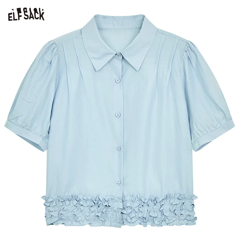 ELFSACK 2025 Summer New Arrivals Bubble Sleeve Chic Shirt For Women