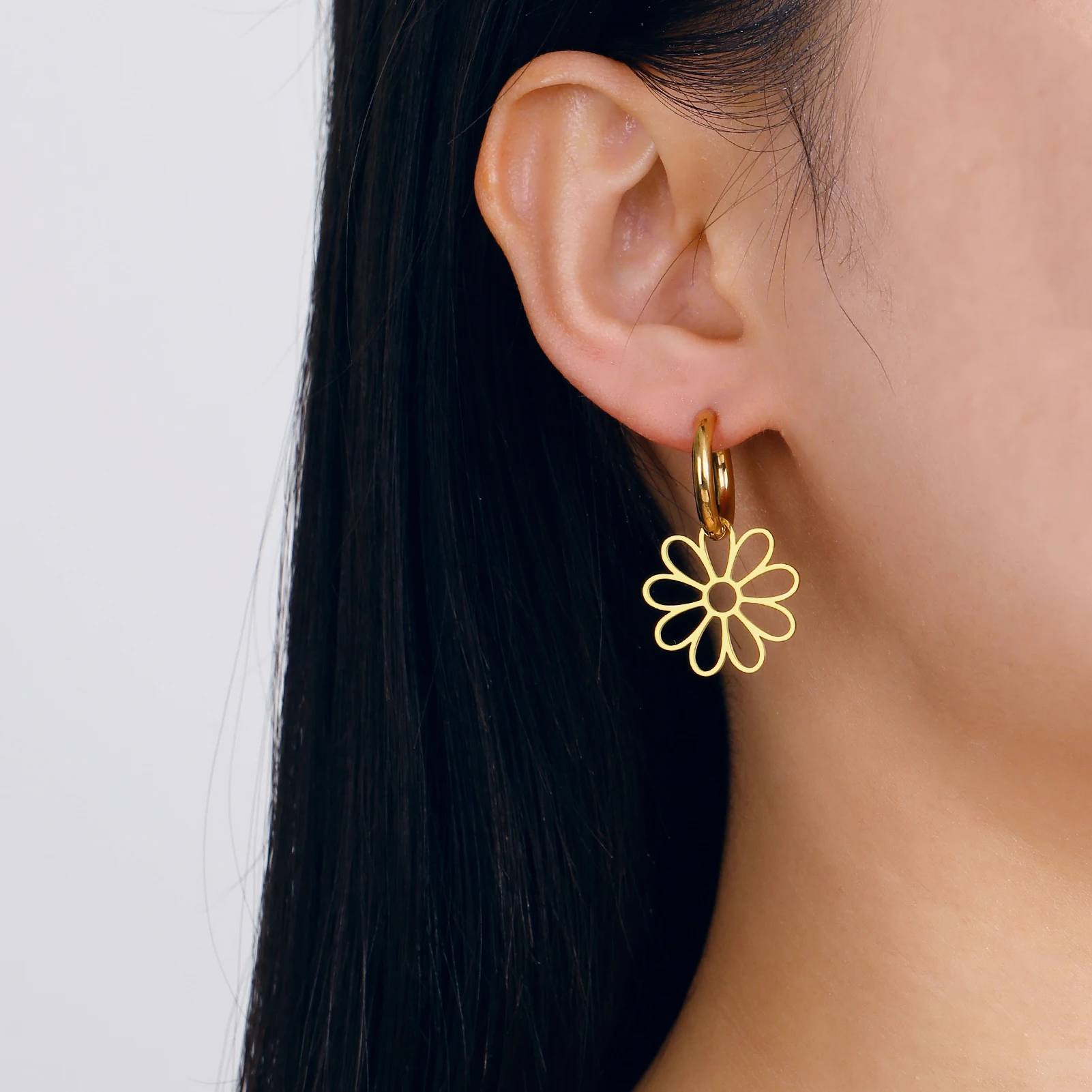 COOLTIME Blumen-Tropfenohrringe für Damen, Edelstahl, goldfarben, Kpop, Party, Geburtstagsgeschenk, Zubehör, Großhandel – Detail 11